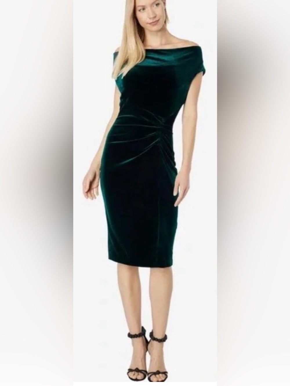NWT Size 8 Vince Camuto Emerald Green Velvet Twisted Knot Midi Dress Sheath